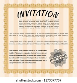 Orange Vintage invitation template. Customizable, Easy to edit and change colors. With guilloche pattern and background. Beauty design. 