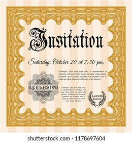 Orange Vintage invitation template. Customizable, Easy to edit and change colors. With guilloche pattern and background. Money design. 