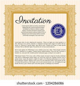 Orange Vintage invitation template. Customizable, Easy to edit and change colors. Complex background. Money style design. 