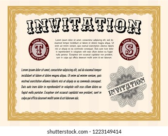 Orange Vintage invitation template. Customizable, Easy to edit and change colors. Easy to print. Nice design. 