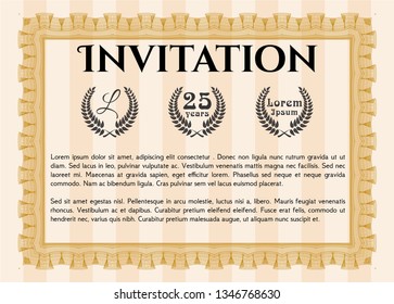 Orange Vintage invitation template. Customizable, Easy to edit and change colors. Complex background. Elegant design. 