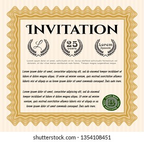 Orange Vintage invitation template. Customizable, Easy to edit and change colors. Easy to print. Money Pattern. 