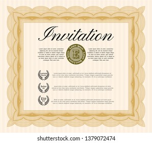 Orange Vintage invitation template. Customizable, Easy to edit and change colors. With linear background. Money Pattern. 