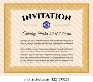 Orange Vintage invitation template. Detailed. With great quality guilloche pattern. Sophisticated design. 