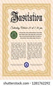 Orange Vintage invitation template. Detailed. With quality background. Nice design. 