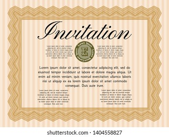 Orange Vintage invitation template. Detailed. With background. Money style design. 