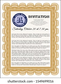 Orange Vintage invitation template. Detailed. With linear background. Good design. 