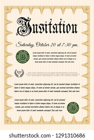 Orange Vintage invitation template. Easy to print. Nice design. Vector illustration. 