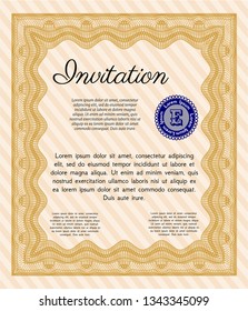 Orange Vintage invitation template. Easy to print. Vector illustration. Lovely design. 
