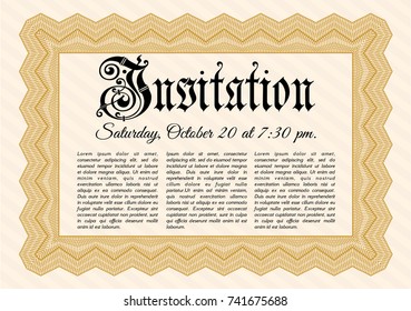 Orange Vintage invitation template. Easy to print. Perfect design. Customizable, Easy to edit and change colors. 