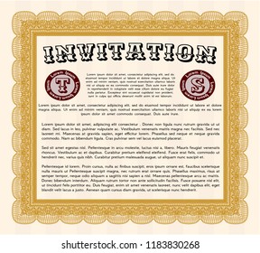 Orange Vintage invitation template. Excellent design. Vector illustration. Printer friendly. 