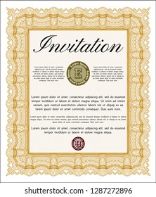 Orange Vintage invitation template. Excellent design. With complex linear background. Customizable, Easy to edit and change colors. 