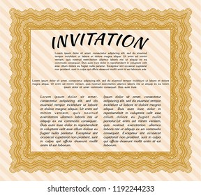 Orange Vintage invitation template. With great quality guilloche pattern. Vector illustration. Money design. 