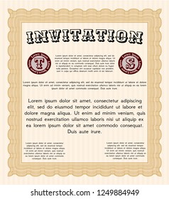 Orange Vintage invitation template. With great quality guilloche pattern. Money design. Detailed. 