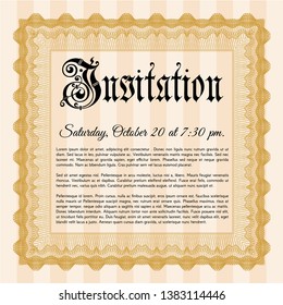 Orange Vintage invitation template. With great quality guilloche pattern. Money Pattern design. Vector illustration. 