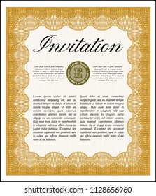 Orange Vintage invitation template. With guilloche pattern and background. Customizable, Easy to edit and change colors. Sophisticated design. 