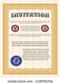 Orange Vintage invitation template. With guilloche pattern. Customizable, Easy to edit and change colors. Artistry design. 