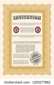 Orange Vintage invitation template. With guilloche pattern and background. Detailed. Sophisticated design. 