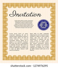 Orange Vintage invitation template. With guilloche pattern. Elegant design. Vector illustration. 