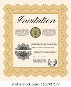  Orange Vintage invitation template. With linear background. Vector illustration. Money Pattern. 