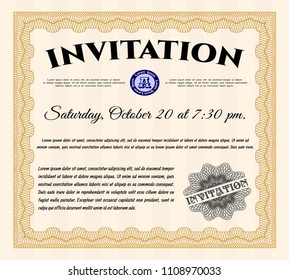  Orange Vintage invitation template. With linear background. Lovely design. Detailed. 