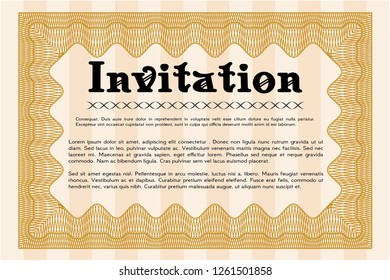 Orange Vintage invitation template. With linear background. Vector illustration. Nice design. 