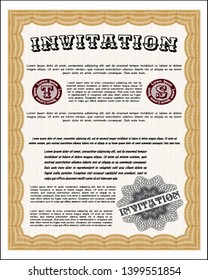 Orange Vintage invitation template. Lovely design. Vector illustration. With linear background. 