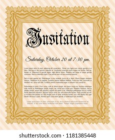 Orange Vintage invitation template. Modern design. Easy to print. Vector illustration. 