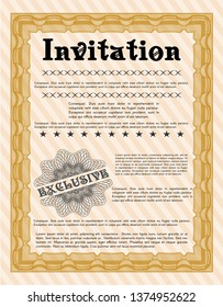 Orange Vintage invitation template. Modern design. Customizable, Easy to edit and change colors. With guilloche pattern and background. 