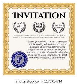 Orange Vintage invitation template. Money design. Easy to print. Vector illustration. 