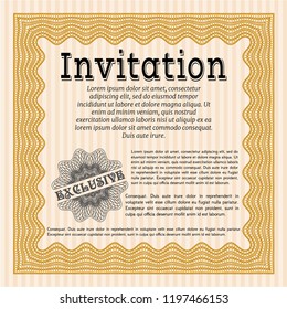 Orange Vintage invitation template. Money design. With quality background. Customizable, Easy to edit and change colors. 