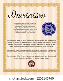 Orange Vintage invitation template. Money design. Complex background. Customizable, Easy to edit and change colors. 