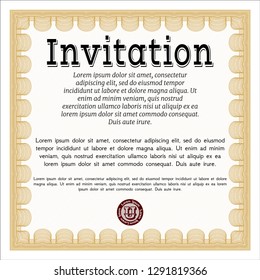 Orange Vintage invitation template. Money design. With great quality guilloche pattern. Customizable, Easy to edit and change colors. 