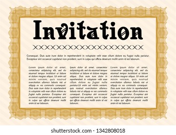 Orange Vintage invitation template. Money design. Easy to print. Vector illustration. 