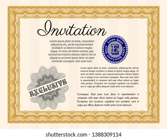Orange Vintage invitation template. Money Pattern. Printer friendly. Customizable, Easy to edit and change colors. 