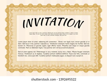 Orange Vintage invitation template. Money Pattern design. Detailed. With complex background. 