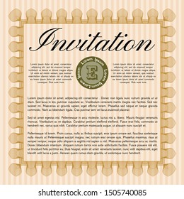 Orange Vintage invitation template. Money Pattern design. Customizable, Easy to edit and change colors. With linear background. 