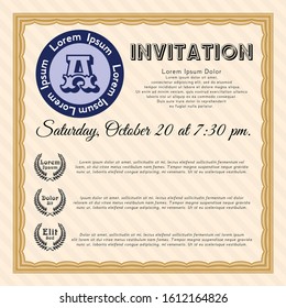 Orange Vintage invitation template. Money Pattern design. With linear background. Vector illustration. 