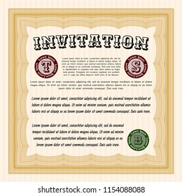 Orange Vintage invitation template. Perfect design. Vector illustration. With linear background. 