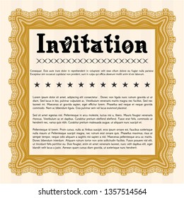 Orange Vintage invitation template. Perfect design. Complex background. Customizable, Easy to edit and change colors. 
