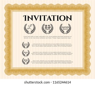 Orange Vintage invitation template. Printer friendly. Beauty design. Detailed. 