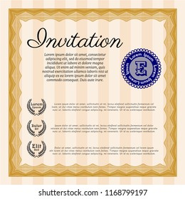 Orange Vintage invitation template. Printer friendly. Customizable, Easy to edit and change colors. Good design. 