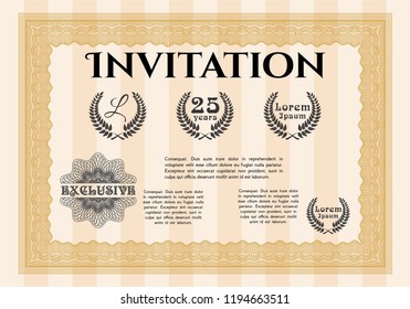 Orange Vintage invitation template. Printer friendly. Money design. Detailed. 