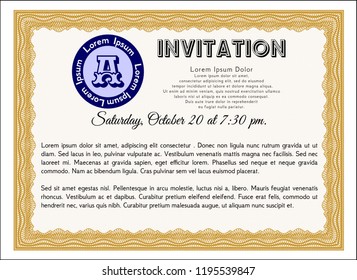 Orange Vintage invitation template. Printer friendly. Detailed. Modern design. 
