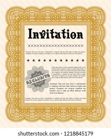 Orange Vintage invitation template. Printer friendly. Detailed. Elegant design. 
