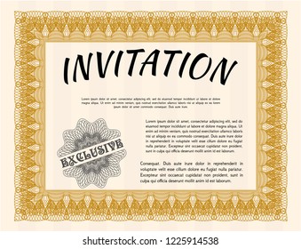 Orange Vintage invitation template. Printer friendly. Customizable, Easy to edit and change colors. Artistry design. 