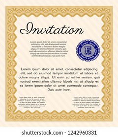 Orange Vintage invitation template. Printer friendly. Sophisticated design. Detailed. 