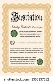 Orange Vintage invitation template. Printer friendly. Cordial design. Customizable, Easy to edit and change colors. 