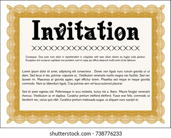 Orange Vintage invitation template. Printer friendly. Retro design. Detailed. 