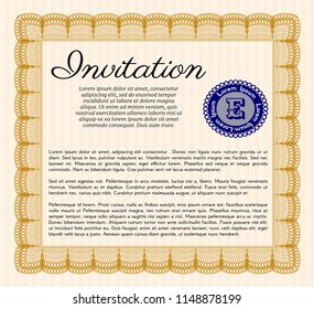 Orange Vintage invitation template. With quality background. Retro design. Customizable, Easy to edit and change colors. 
